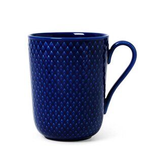Lyngby Porcelaen RHOMBE Colour Mug with Handle Dark Blue, 11.2 Oz, Handmade.